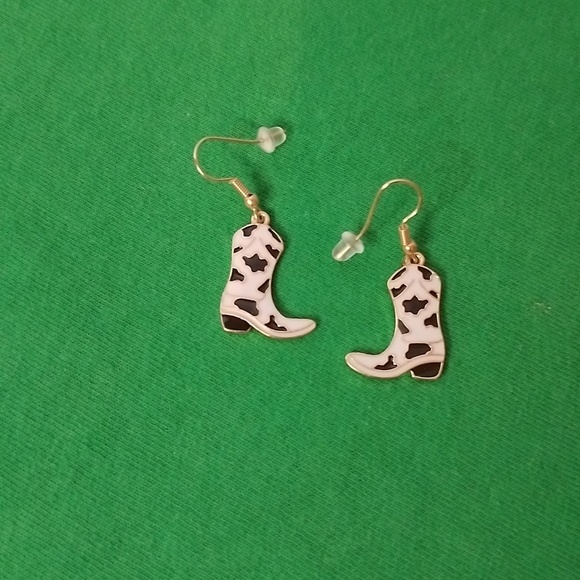 Jewelry - White / Black Pierced Cowboy Boot Earrings